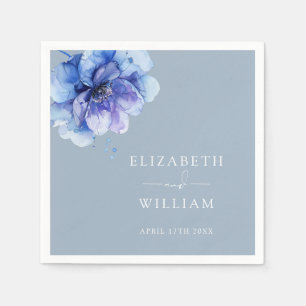 Dusty Blue Elegant Modern Botanical Wedding Napkin