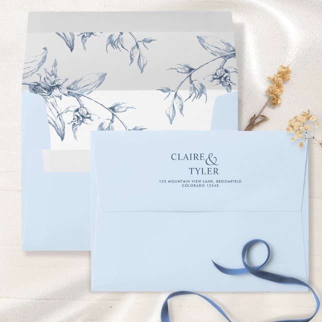 Dusty Blue Elegant, Modern, Floral Wedding Envelop Envelope (Creator Uploaded)