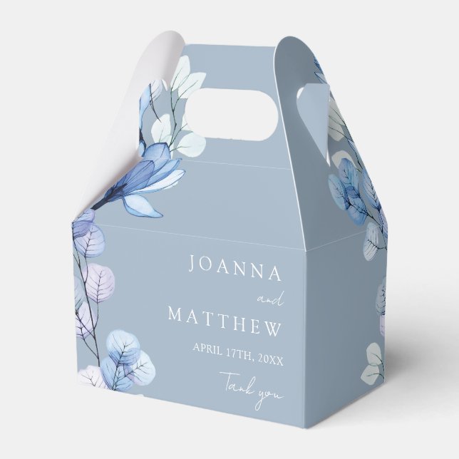 Dusty Blue Elegant Modern Floral Wedding Favour Box (Back Side)