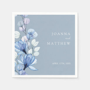 Dusty Blue Elegant Modern Floral Wedding Napkin