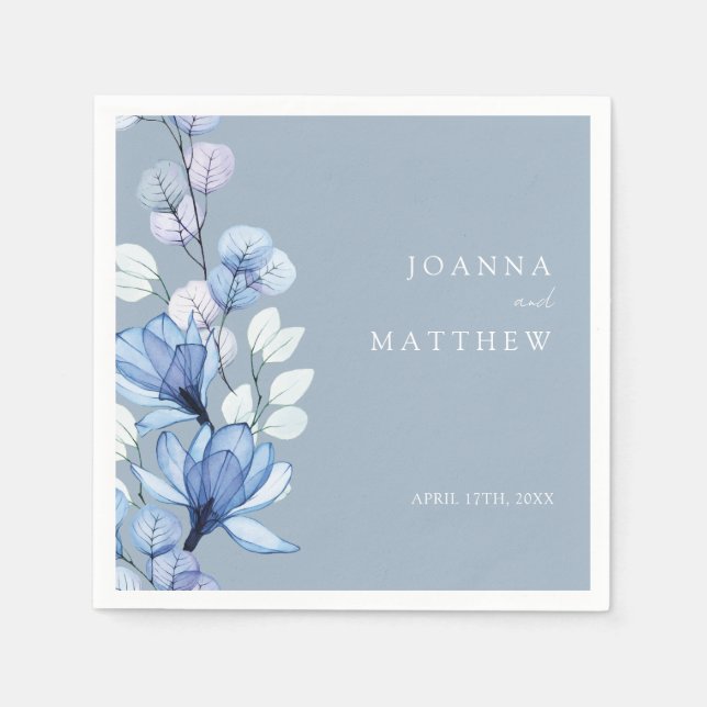 Dusty Blue Elegant Modern Floral Wedding Napkin (Front)