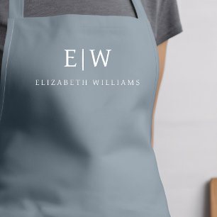 Dusty Blue Elegant Modern Minimalist Monogram Name Apron