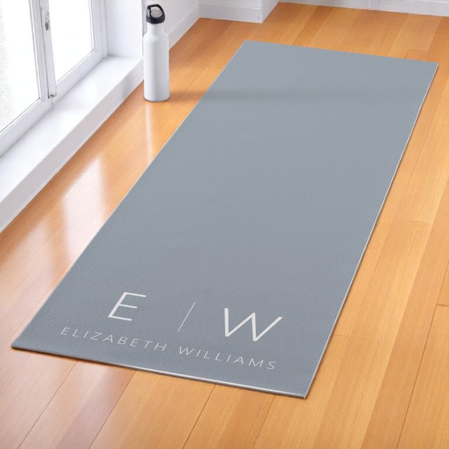 Dusty Blue Elegant Modern Minimalist Monogram Name Yoga Mat (Creator Uploaded)