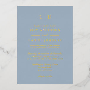 Dusty Blue Elegant Modern Monogram Wedding Gold