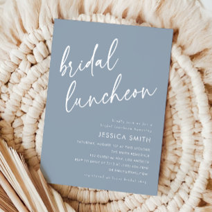 Dusty Blue Elegant Modern Script Bridal Luncheon Invitation