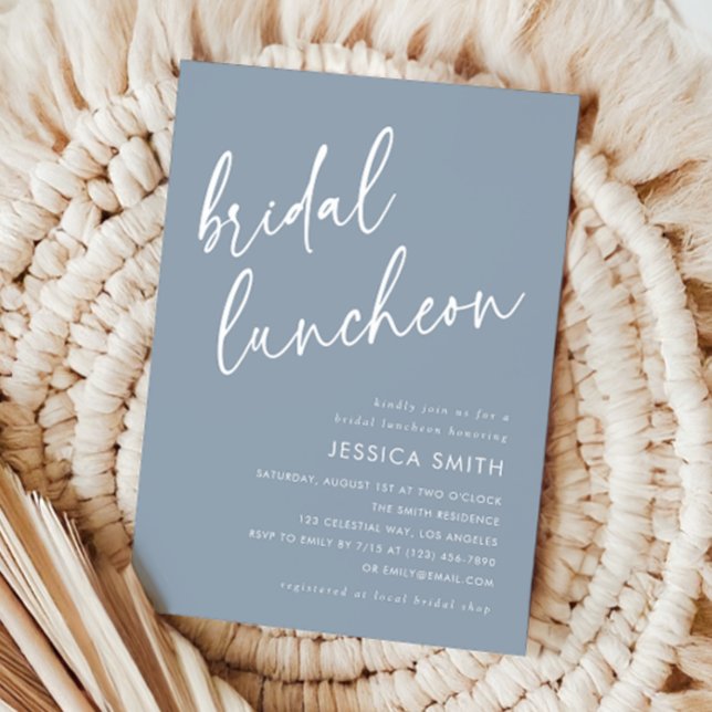 Dusty Blue Elegant Modern Script Bridal Luncheon Invitation (Creator Uploaded)