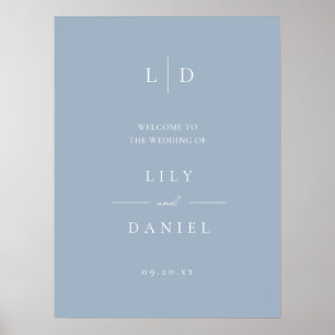 Dusty Blue Elegant Monogram Wedding Welcome Sign