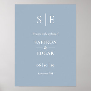 Dusty Blue Elegant Monogram Wedding Welcome Sign