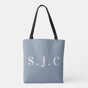 Dusty Blue Elegant Monogrammed Initial Modern Tote Bag
