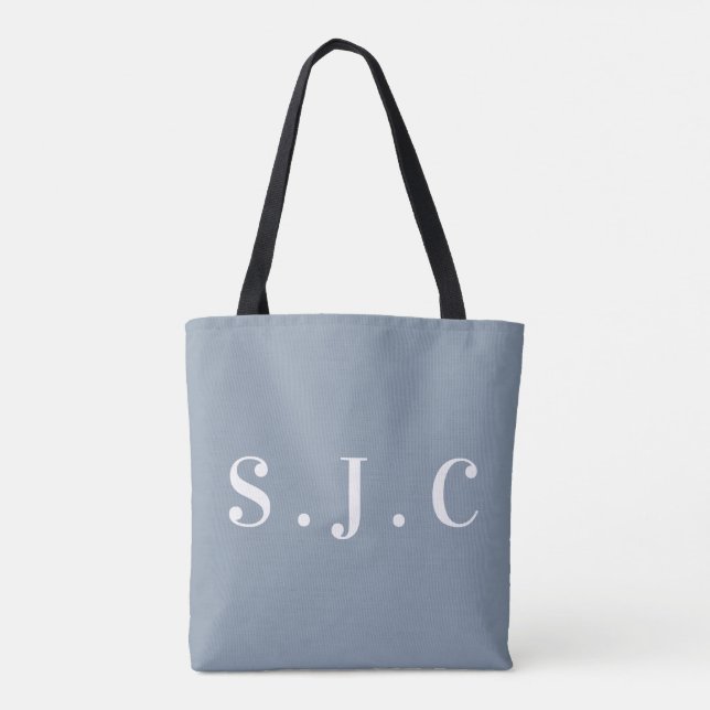 Dusty Blue Elegant Monogrammed Initial Modern Tote Bag (Back)