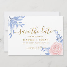 Dusty Blue Elegant Pink Floral Rustic Wedding
