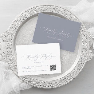 Dusty Blue Elegant QR Code RSVP Card