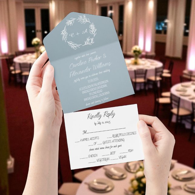 Dusty Blue Elegant Rustic Eucalyptus Unique  All In One Invitation (Creator Uploaded)