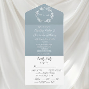 Dusty Blue Elegant Rustic Wreath Simple Unique  All In One Invitation