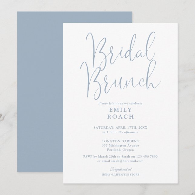 Dusty Blue Elegant Script Bridal Bunch Shower Invitation (Front/Back)