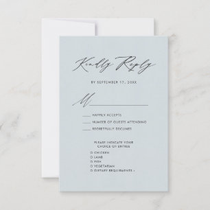 Dusty Blue Elegant Script Minimalist Wedding RSVP