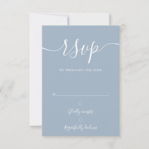 Dusty Blue Elegant Script Simple Modern RSVP Card