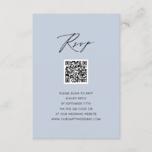 Dusty Blue Elegant Script Simple QR Wedding RSVP Enclosure Card