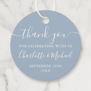 Dusty Blue Elegant Script Thank You Wedding Favour Tags