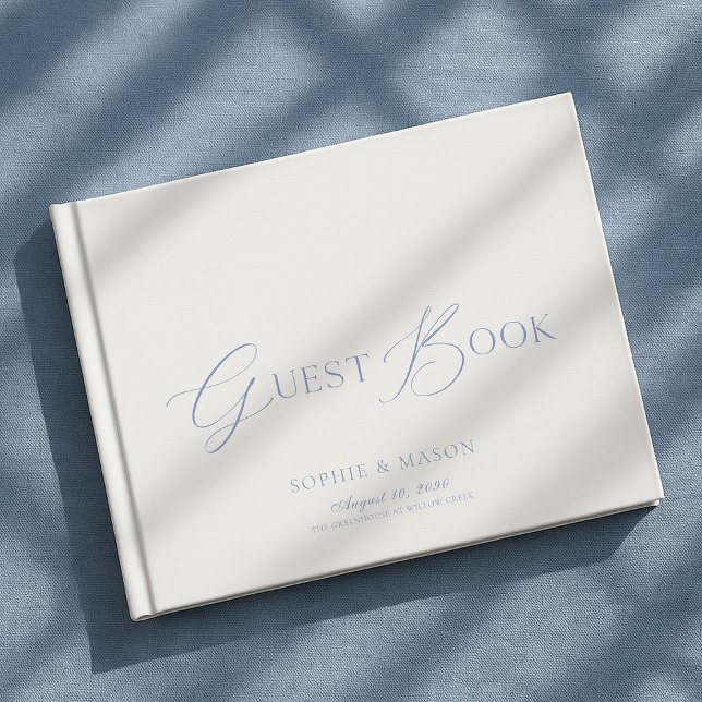Dusty Blue Elegant Script Wedding Guest Book (Creator Uploaded)