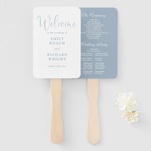 Dusty Blue Elegant Script Wedding Program Hand Fan