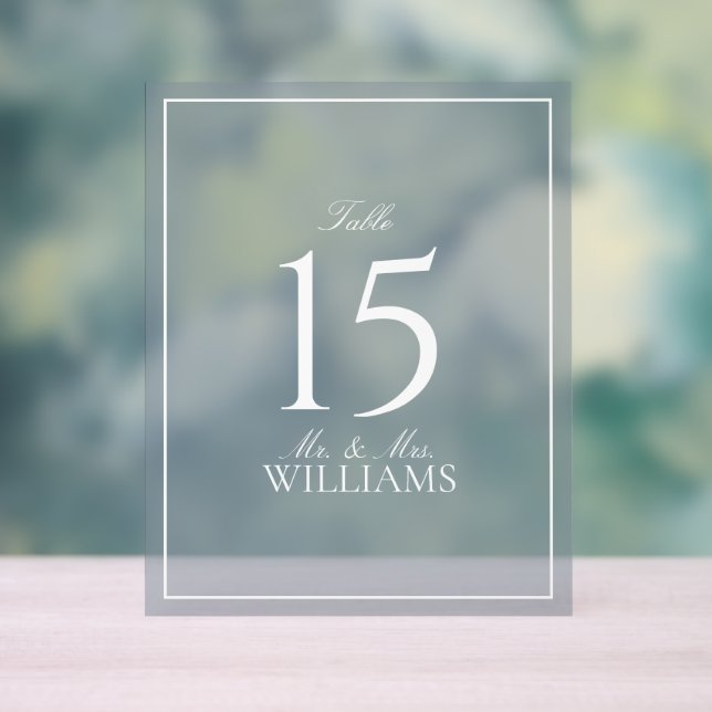 Dusty Blue Elegant Script Wedding Table Number Acrylic Sign (Neutral)