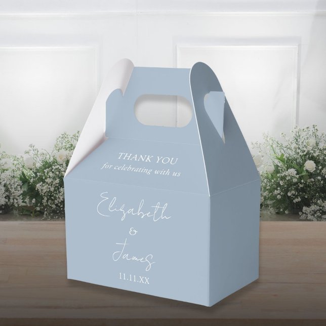 Dusty Blue Elegant Script Wedding Thank You Favour Box (Dusty Blue Elegant Script Wedding Thank You Favor Boxes)