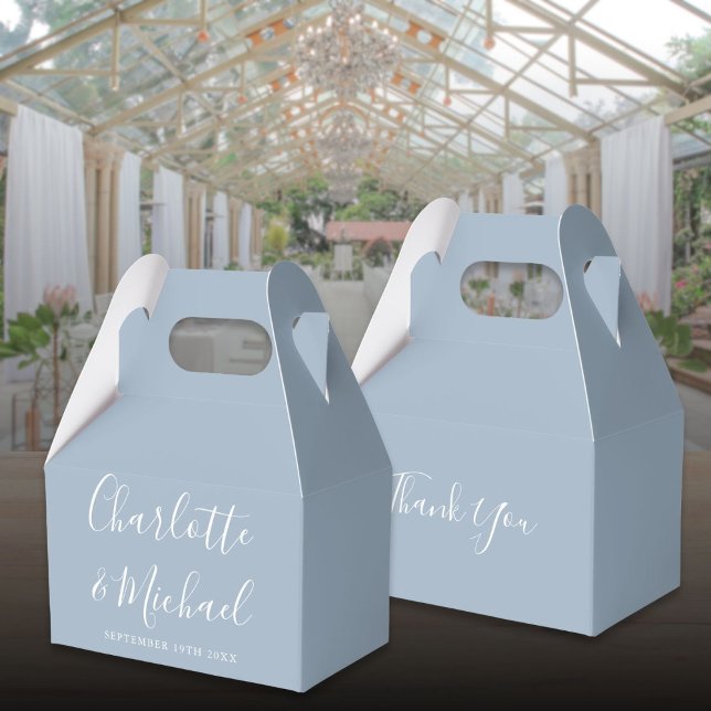 Dusty Blue Elegant Signature Script Wedding Favour Box (Dusty Blue Elegant Signature Script Wedding Favor Boxes)