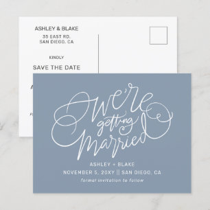 Dusty Blue Elegant Simple Save the Date Announcement Postcard