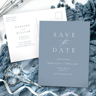 Dusty Blue Elegant Simple Save The Date Postcard