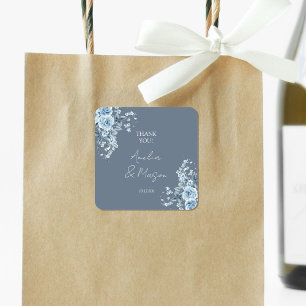 Dusty Blue Elegant Thank You Wedding Square Sticker