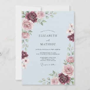 Dusty Blue Elegant Traditional Wedding Invitation