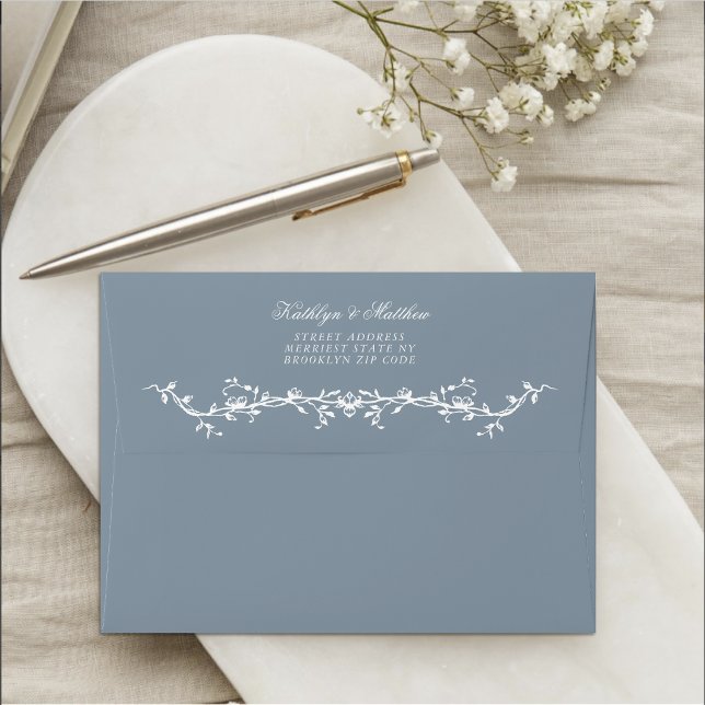 Dusty Blue Elegant Vintage Floral Wedding Envelope (Creator Uploaded)