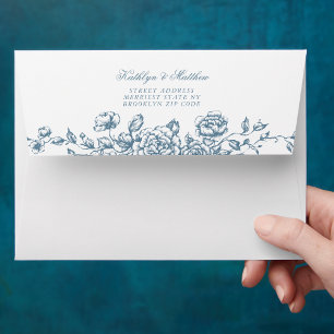 Dusty Blue Elegant Vintage Floral Wedding Envelope
