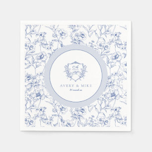Dusty Blue Elegant Vintage Roses Crest Wedding Napkin