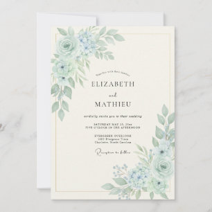 Dusty Blue Elegant Watercolor Wedding Invitation