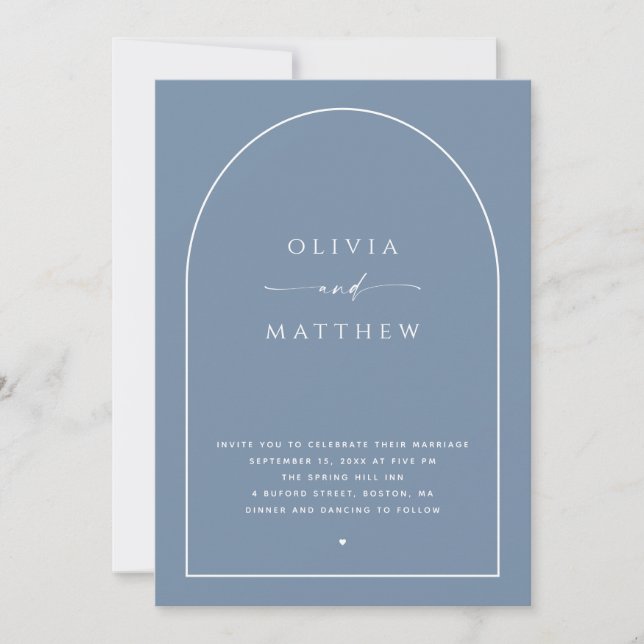 Dusty Blue Elegant Wedding | Arch Photo & QR Code Invitation (Front)