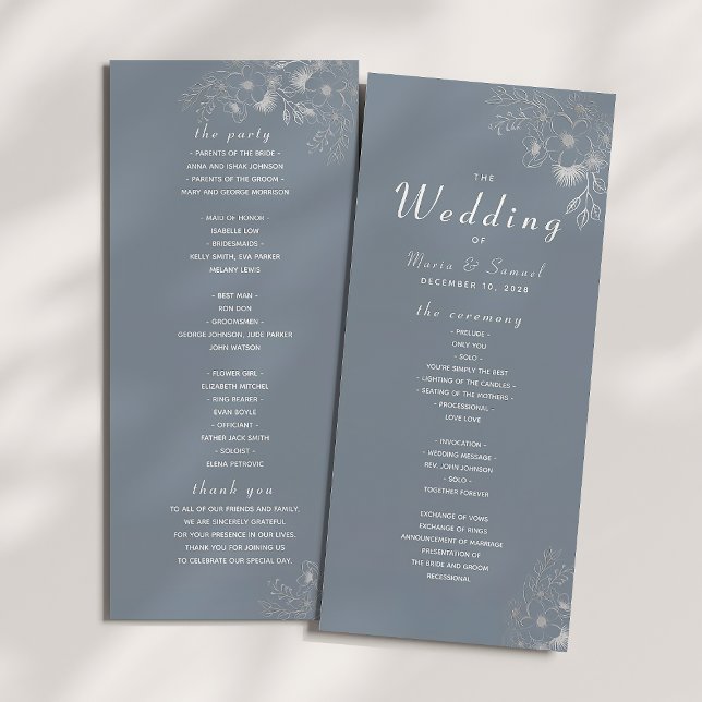 Dusty Blue Elegant Wedding Ceremony Program Programme (Creator Uploaded)