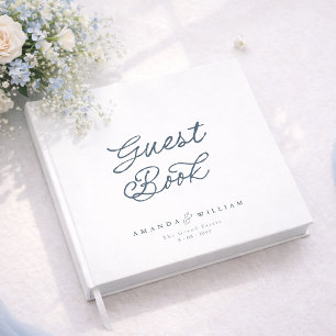 Dusty Blue Elegant Wedding Guest Book with Names