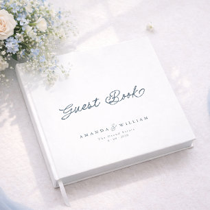 Dusty Blue Elegant Wedding Guest Book with Names