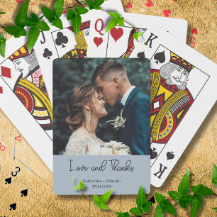 Dusty Blue Elegant Wedding Love and Thanks Photo Playing Cards