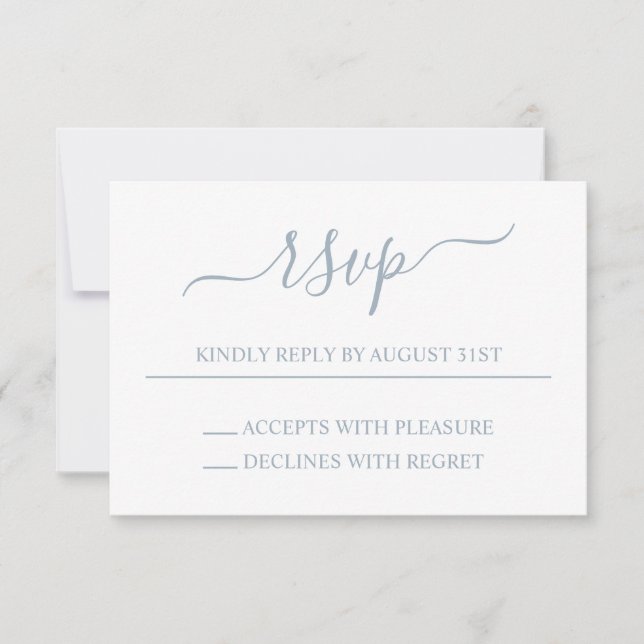Dusty Blue Elegant Wedding RSVP Card (Front)