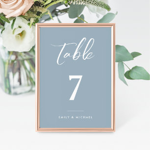 Dusty Blue Elegant Wedding Table Number Card
