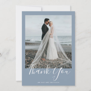 Dusty Blue Elegant Wedding Thank You Card