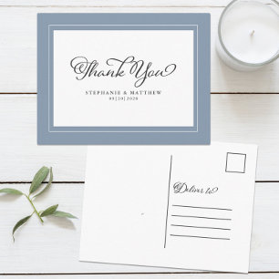 Dusty Blue Elegant Wedding Thank You Postcard