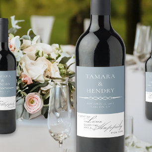 Dusty Blue Elegant Wedding Toast Wine Label