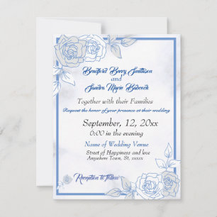 Dusty Blue Elegant White Grey Floral Heart Wedding Save The Date