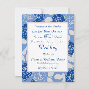 Dusty Blue Elegant White Grey Floral Heart Wedding Save The Date