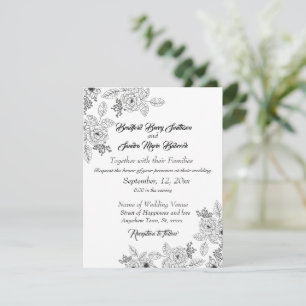 Dusty Blue Elegant White Grey Floral Heart Wedding Save The Date