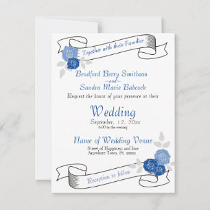 Dusty Blue Elegant White Grey Floral Heart Wedding Save The Date
